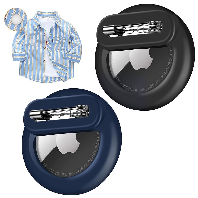 Suporte com alfinete para Apple AirTag Gen 1 e Gen 2 em silicone, azul-marinho e preto, 2 unidades