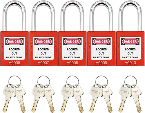 Vista 11 de SAFBY Loto - Candados seguros con 10 llaves para estaciones y dispositivos de bloqueo (amarillo, clave diferente)