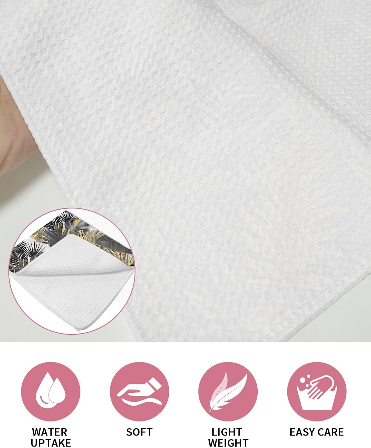 Palm Tree Waffle Kitchen Hand Towels Set of 4,Super Absorbent & Quick Dry Hair Dish Bath Tea Golf Microfiber Towel,Soft Towel Cleaning Washcloth,Luxurious Gold Black Summer Tropical Leaves 15.7"x23.6"