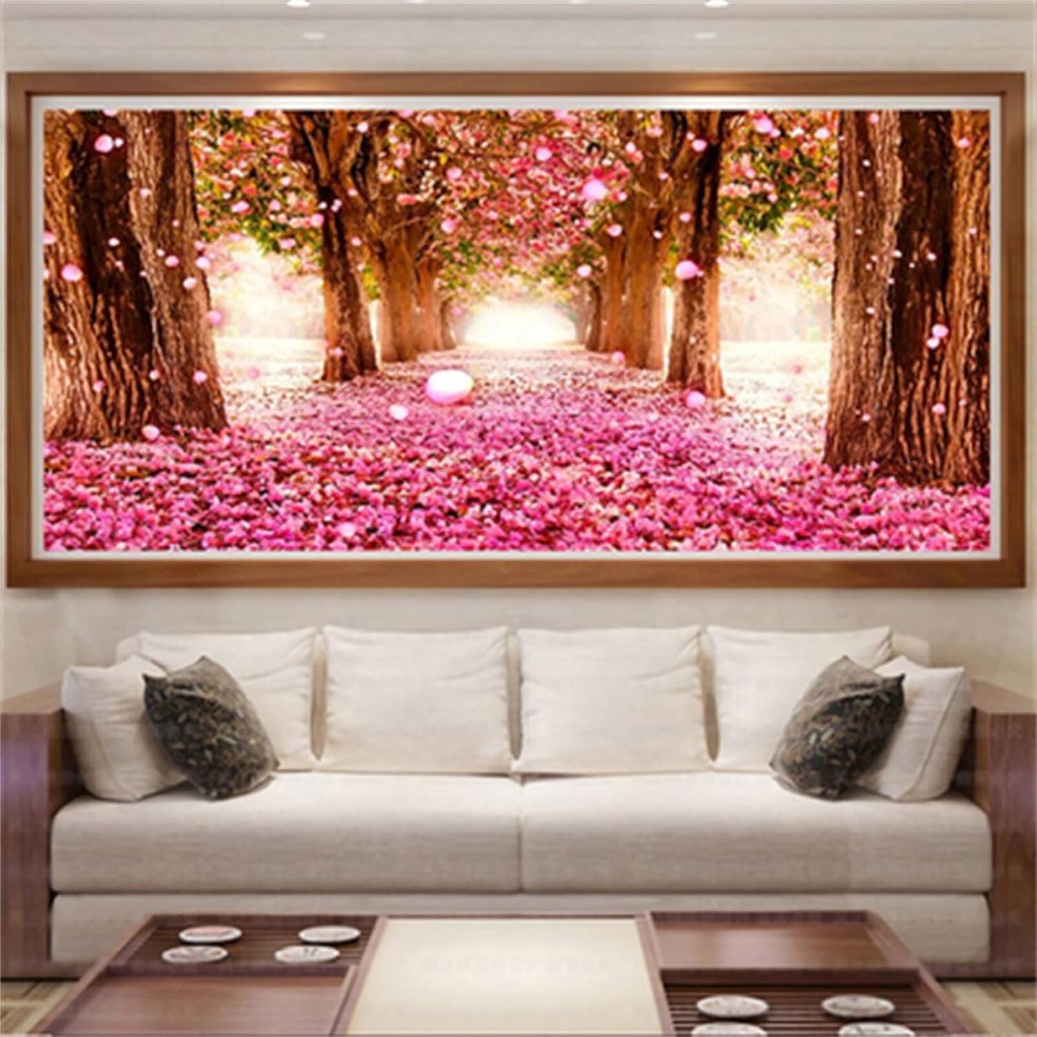 5D Diamond Painting Kits Pink Cherry Blossom DIY Diamond Art Paint by Number for Adults 16x48in Large Full Square Drill Dots Gem Arts & Crafts Painting for Home Wall Art Decor 40x120cm W-6092