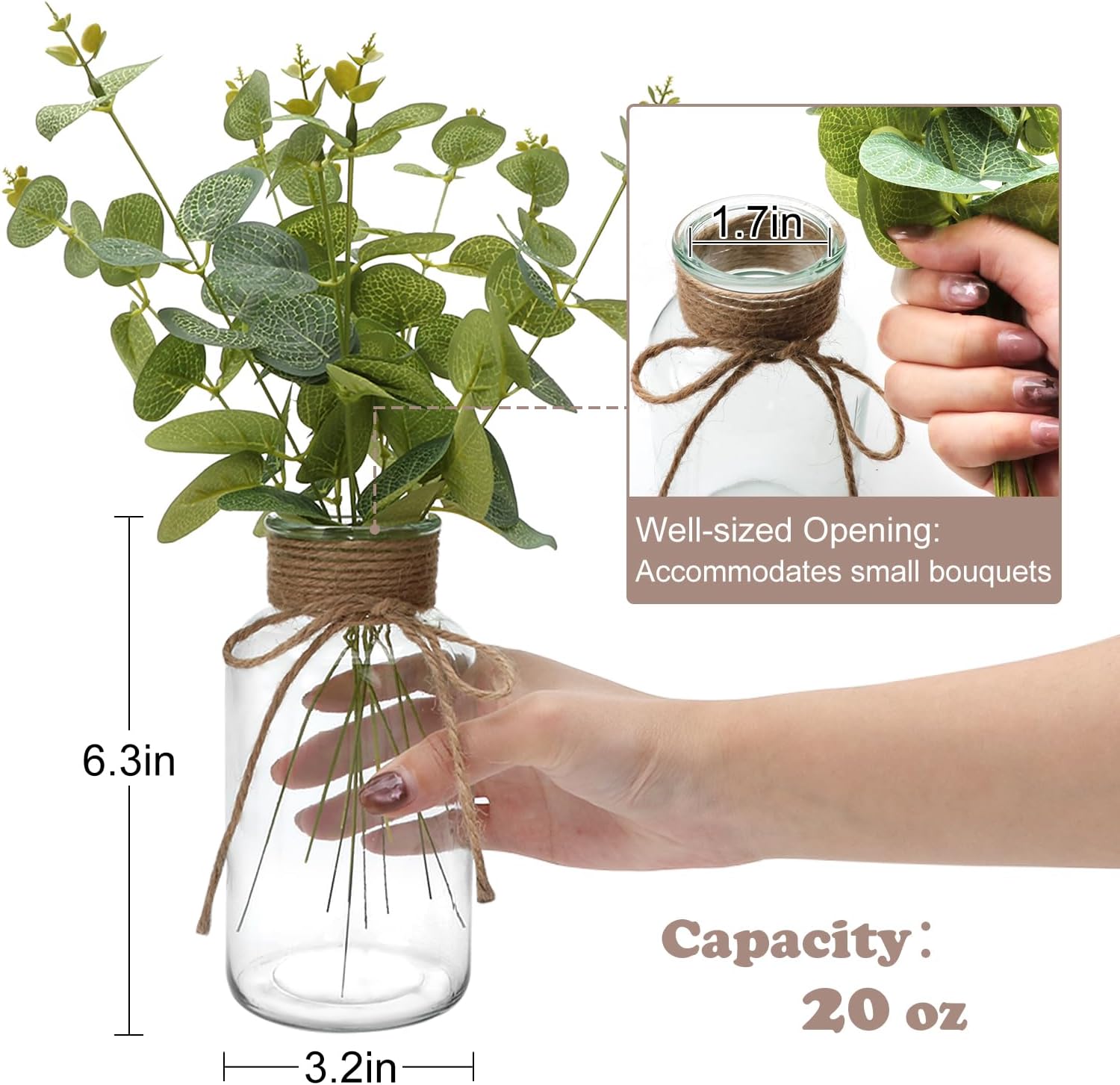 12 Pack Glass Flower Vases with Rope,Brajttt Vintage Bud Vases in Bulk,Mason Jars for Centerpieces,Flower Vase for Centerpieces and Tag for Weddings,Home Decor & DIY Projects