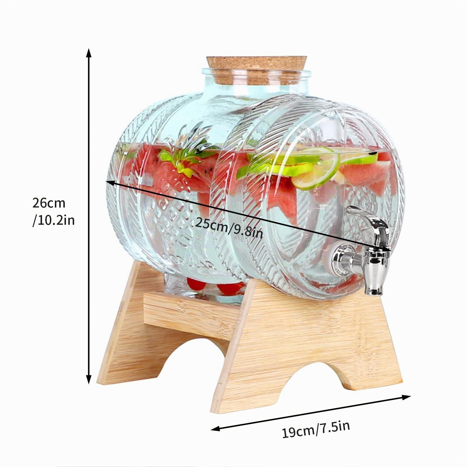 Carafe à whisky, distributeur de boisson en forme de tonneau, décanteur avec robinet, idéal pour vin, whisky, bière, rhum, cadeau pour ami, mari, père (3 L, fût en verre)