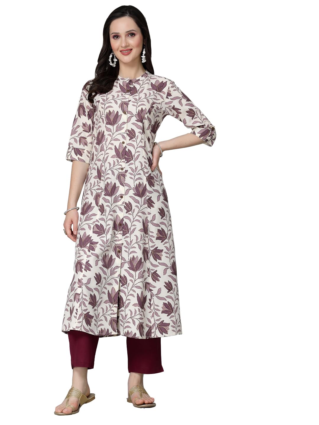 Stylum Women's Floral Printed Rayon A-Line Kurta (Gaazimauve44_Mauve, Xxl)