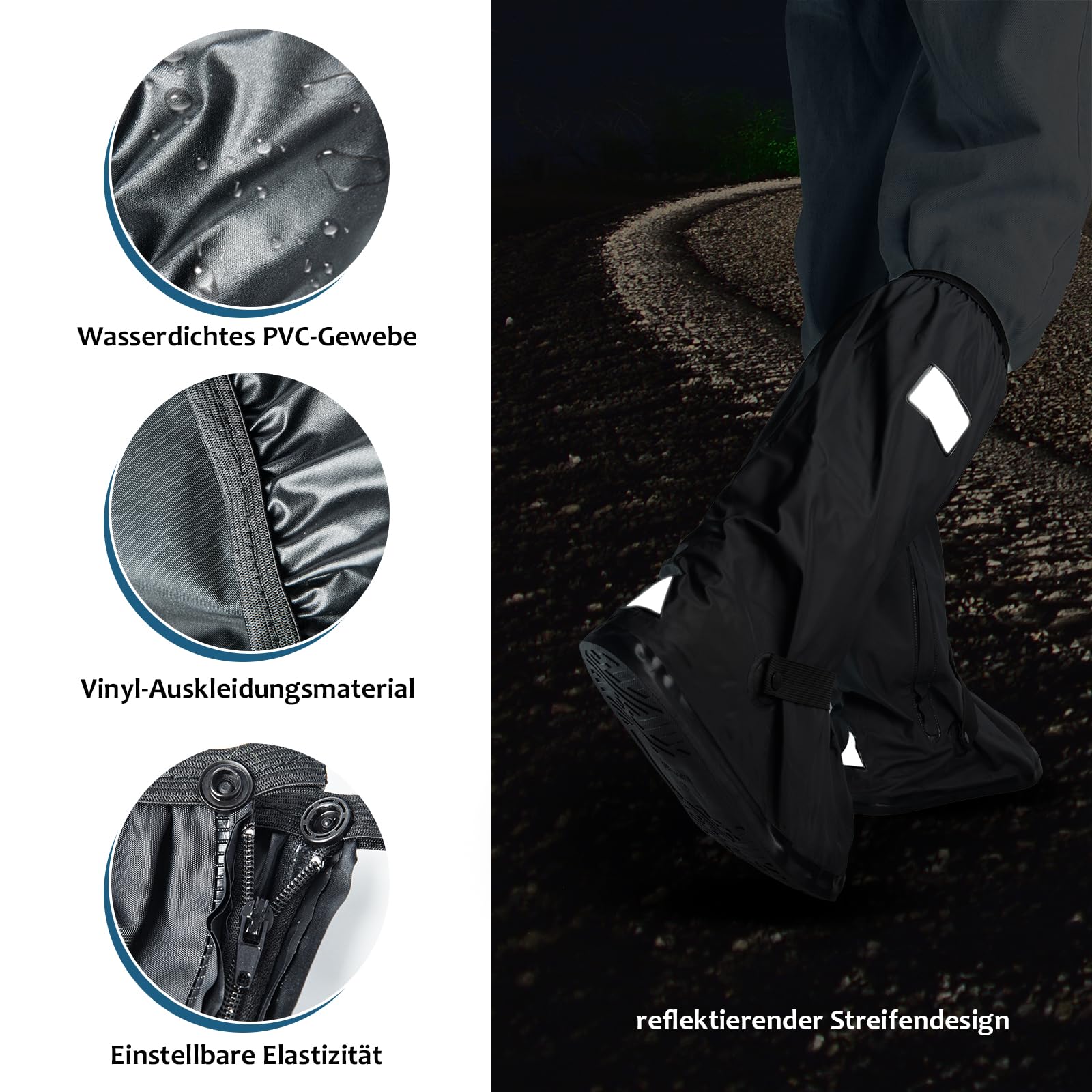 XXXFLOWER Wasserdicht Überschuhe–Schuhüberzieher Wiederverwendbar rutschfest mit Reflektorstreifen, Hohe Regenschutz Galoschen für Regen Schnee Outdoor