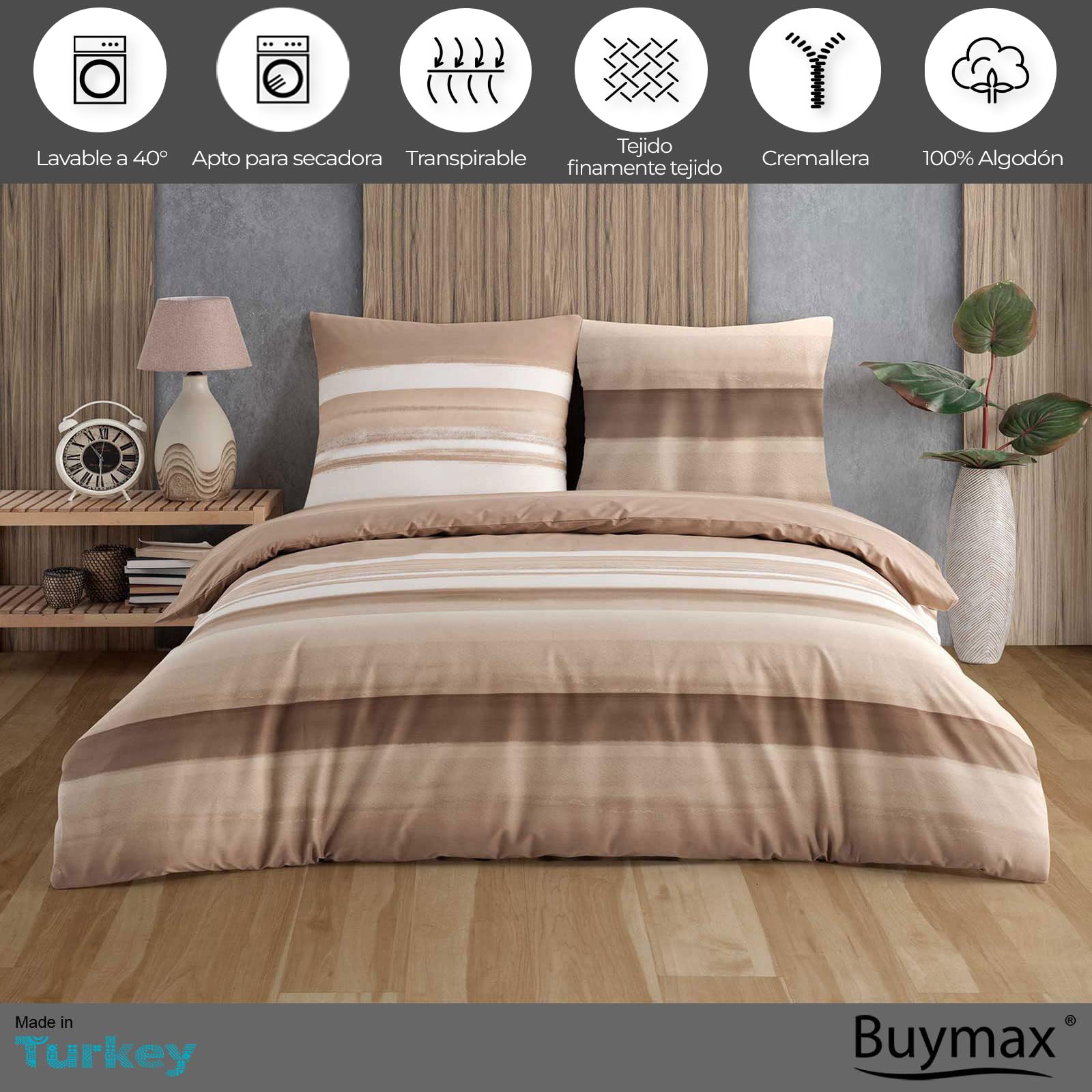 Buymax® Ropa de cama de 200 x 200 cm, 100% algodón, 3 piezas, juego de ropa de cama de 200 x 200 cm con 2 fundas de almohada de 80 x 80 cm, certificado Öko-Tex Renforcé, juego de funda nórdica con