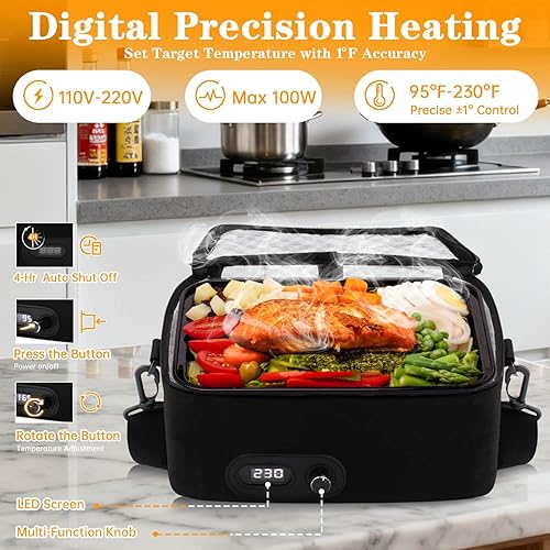 Miniatura 3 de Aotto Fiambrera eléctrica portátil, calentador de alimentos, horno portátil de 110 V y calentador de alimentos, control de temperatura con pantalla