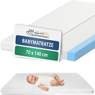 Baby Matratze 70x140 Kinderbett - Made in Germany - Kindermatratze 70x140 bis 5 Jahre geeignet - Hochwertiger und geprüfter Komfortschaum mit Trittkanten - Bezug waschbar & abnehmbar