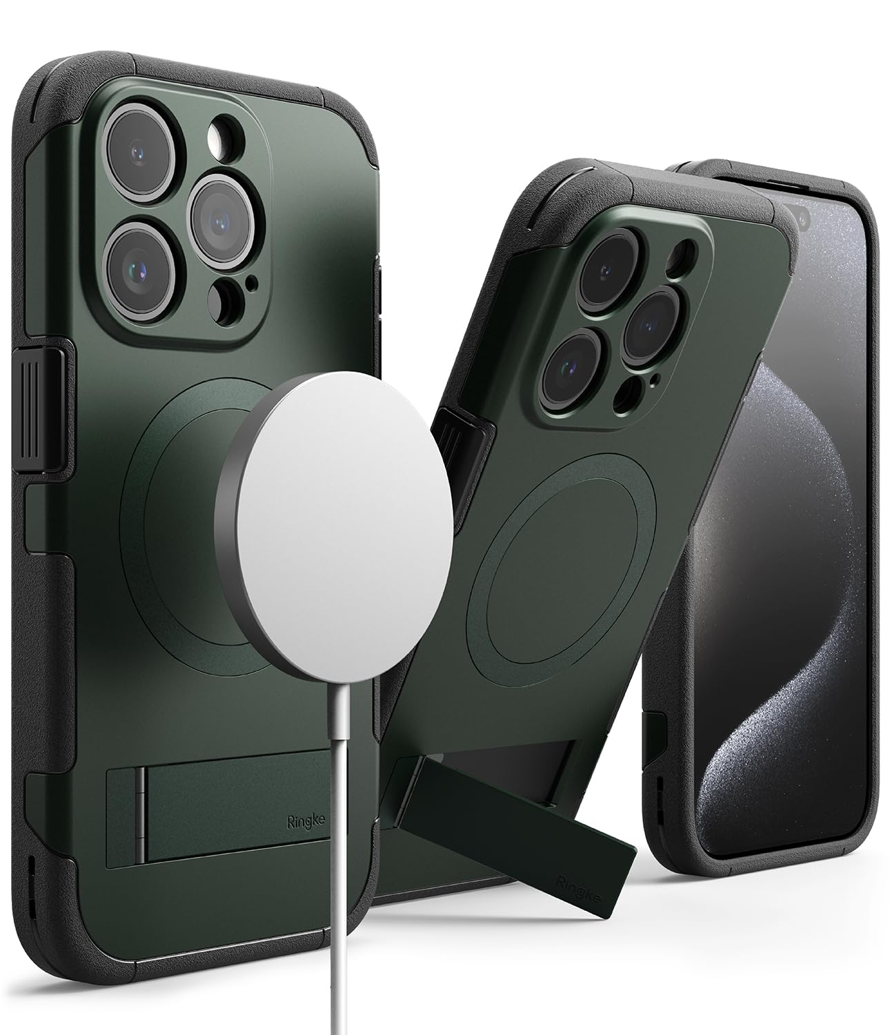 Ringke Alles for iPhone 15 Pro Max Case Back Cover, [Strong Magnet] [Built-in Kickstand] Shockproof Protection TPU Bumper with Adjustable Angle Stand Compatible with Magnetic Accessories - Dark Green (B0CPGM462C) Amazon Price History, Amazon Price Tracker