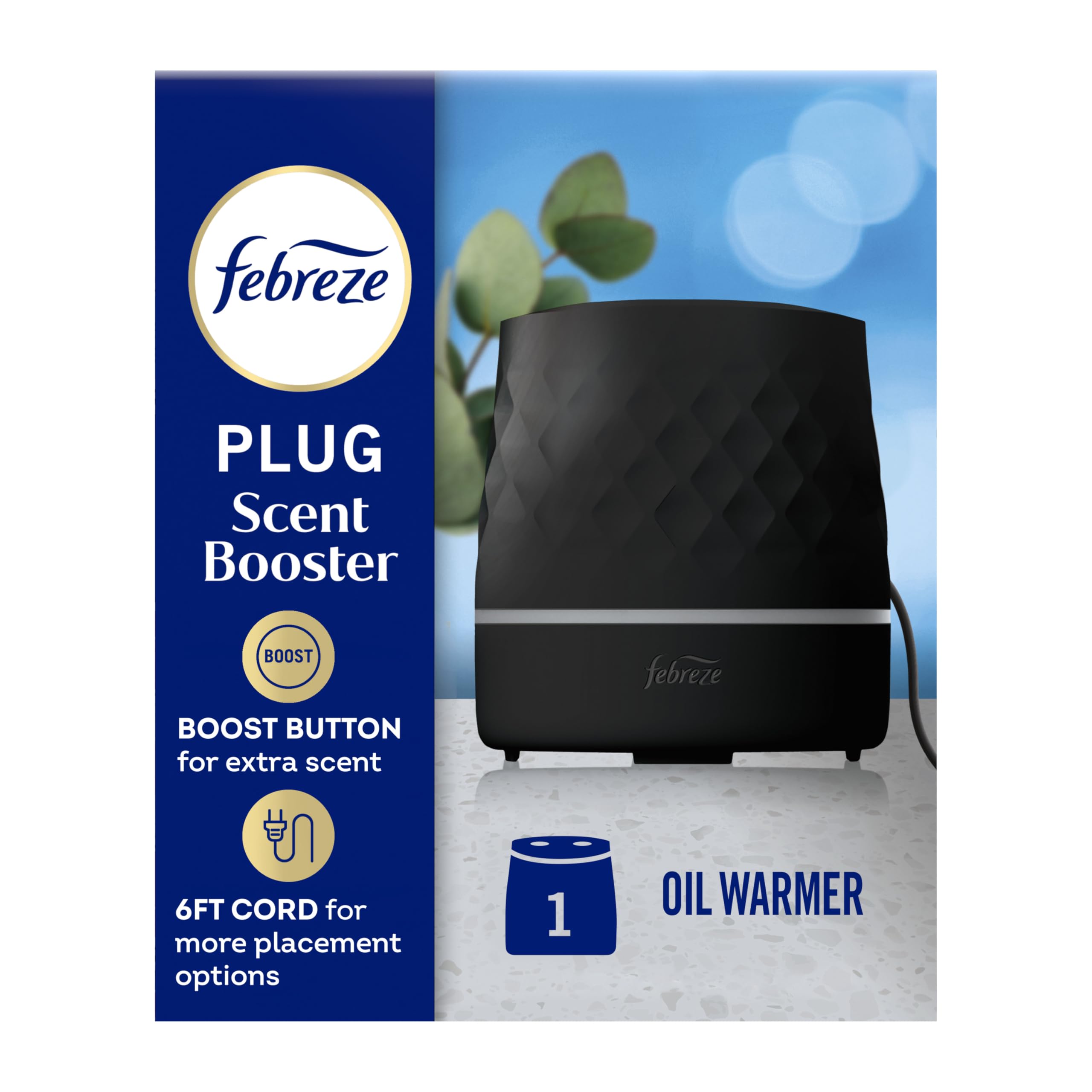 Febreze Plug Scent Booster in Black, Continuous Scent Device Oil Diffuser, Compatible with Febreze Air Freshener Plug in Refills - Refills not Included