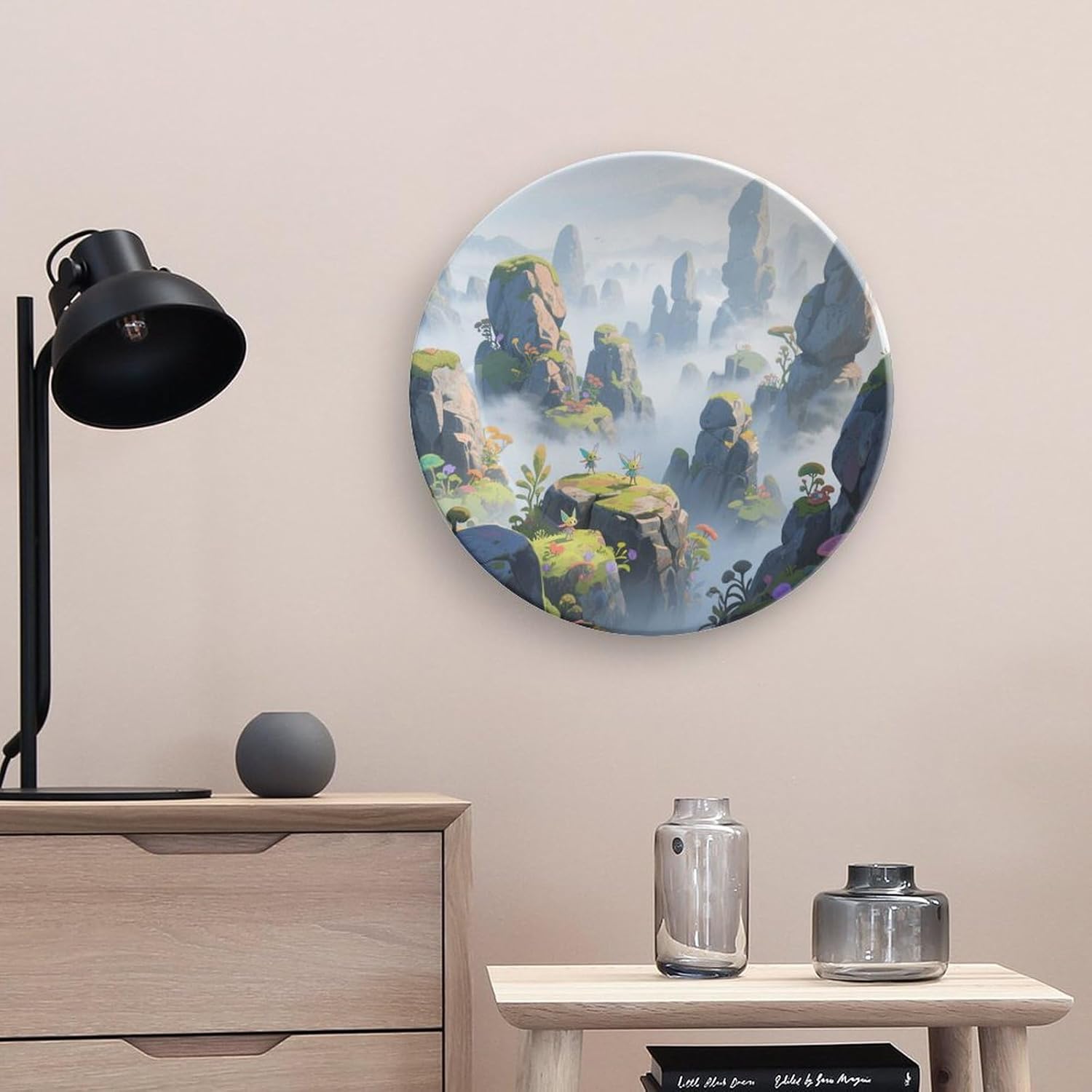 Bone China Decorative Plates Misty Stone Forest Ceramic Decorative Plate Wall Decor with Display Stand Ceramic Ornaments for Wall Hanging Decoration