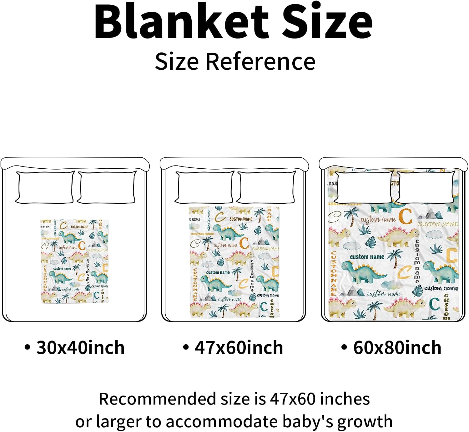Personalized Baby Blankets for Boys Girls, Custom Baby Blanket with Name, Dinosaur Letters Theme, Super Soft Fleece Receiving Blanket, Personalized Baby Gifts for Baby, Newborn, Toddler, New Mom