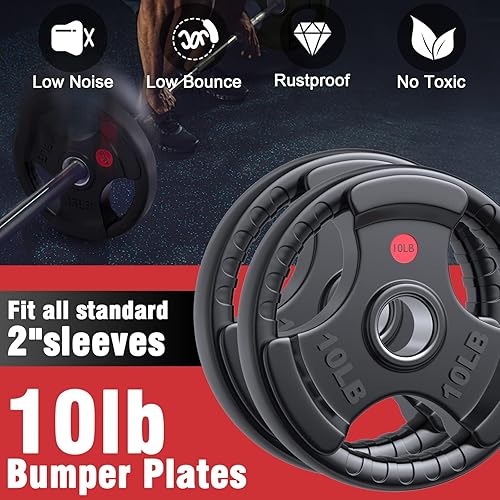 Miniatura 4 de GIKPAL Placas de peso de goma, placa de agarre olímpico de 2 pulgadas para levantamiento de pesas y entrenamiento de fuerza, juego de placas de peso
