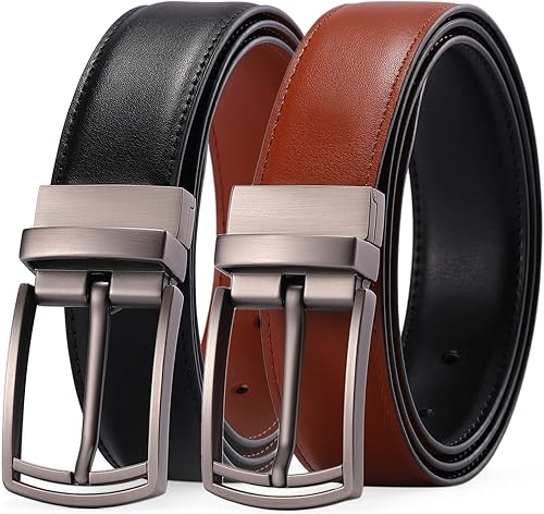SENDEFN Mens Leather Belt Rotated Buckle Reversible Casual Jeans Dress Belts 1.25" Wide With Gift Box