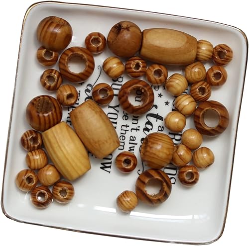 Miniatura 5 de BetterJonny - 180 cuentas de madera natural de agujero grande, cuentas espaciadoras redondas de madera para trenzar el cabello para macramé,