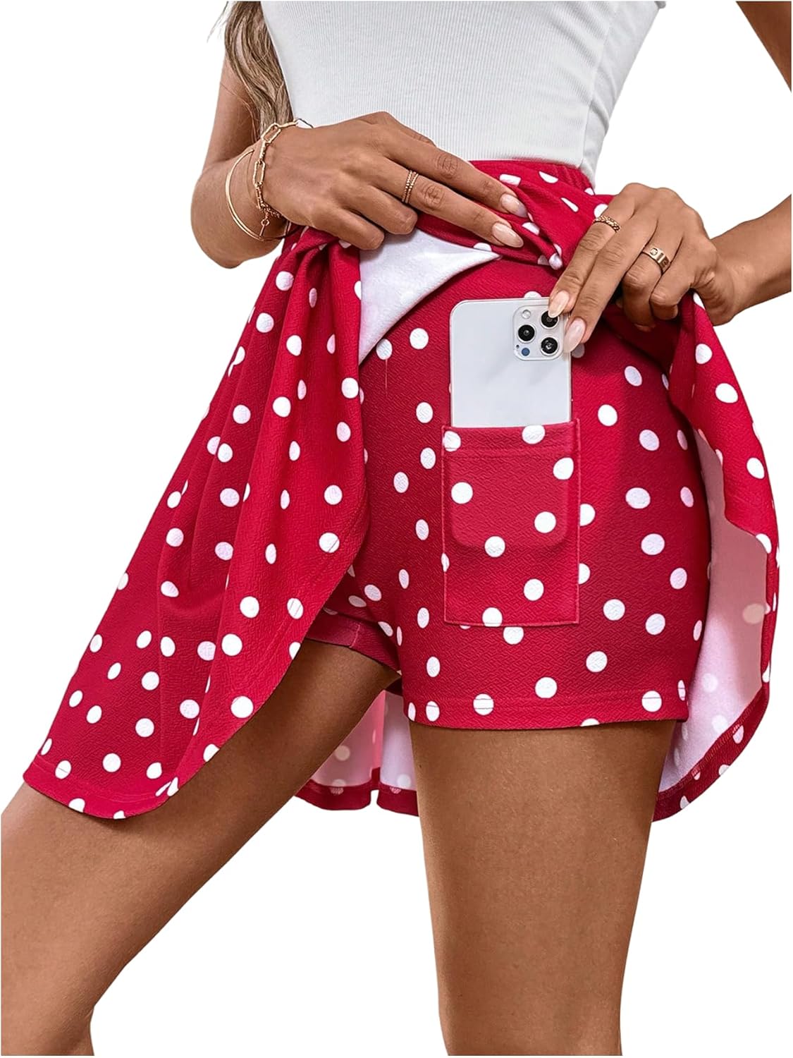 WDIRARA Women's Polka Dots A Line Skorts Y2K High Waisted Flowy Skirt Shorts