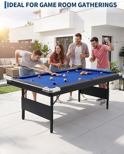 Garvee 6 FT Pool Table for Home, Compact Billiard Table Set with Cues, Balls, Triangle, Brush and Chalk, Folding Pool Tables for Family Game Room - 4