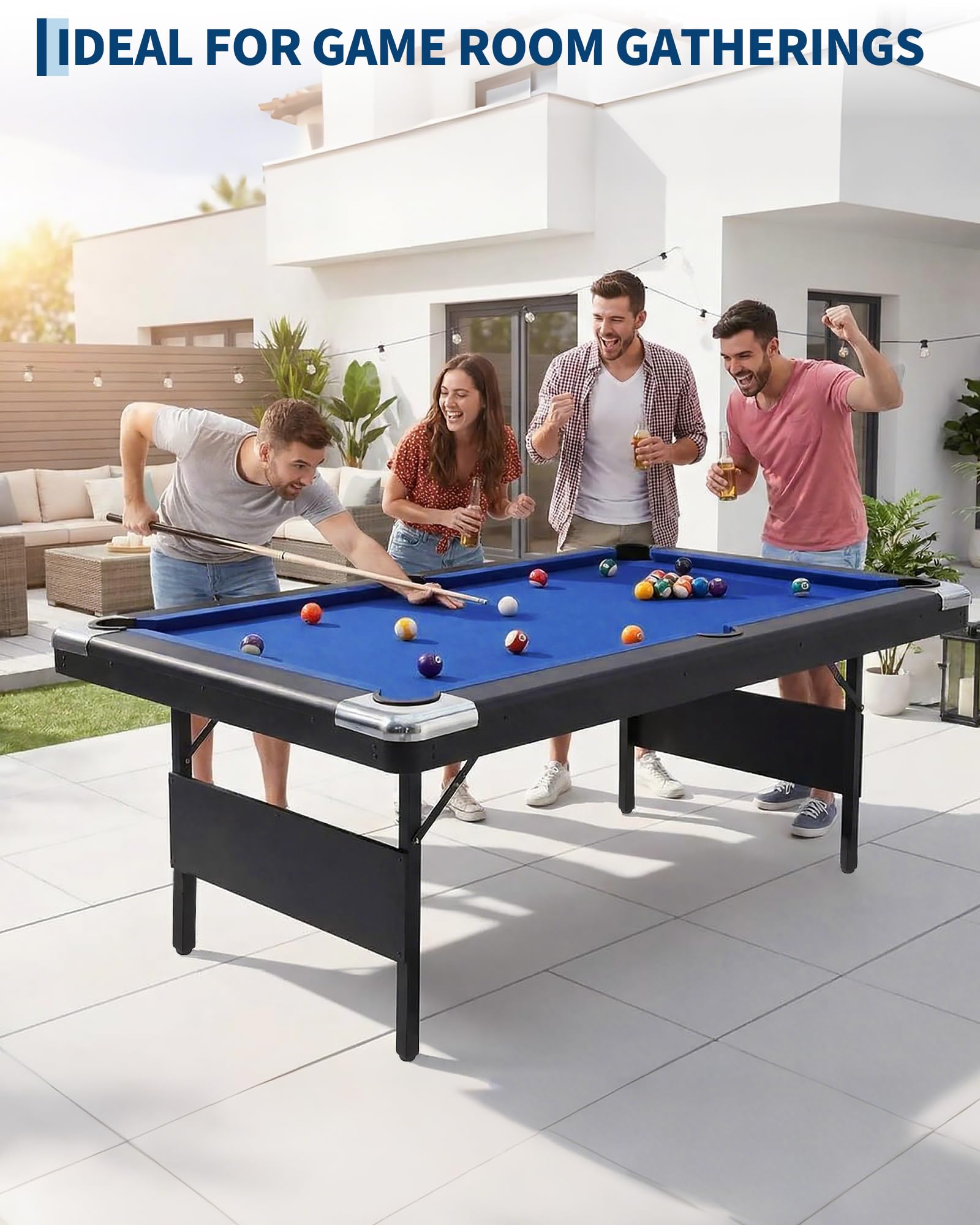 Garvee 6 FT Pool Table for Home, Compact Billiard Table Set with Cues, Balls, Triangle, Brush and Chalk, Folding Pool Tables for Family Game Room — view 4