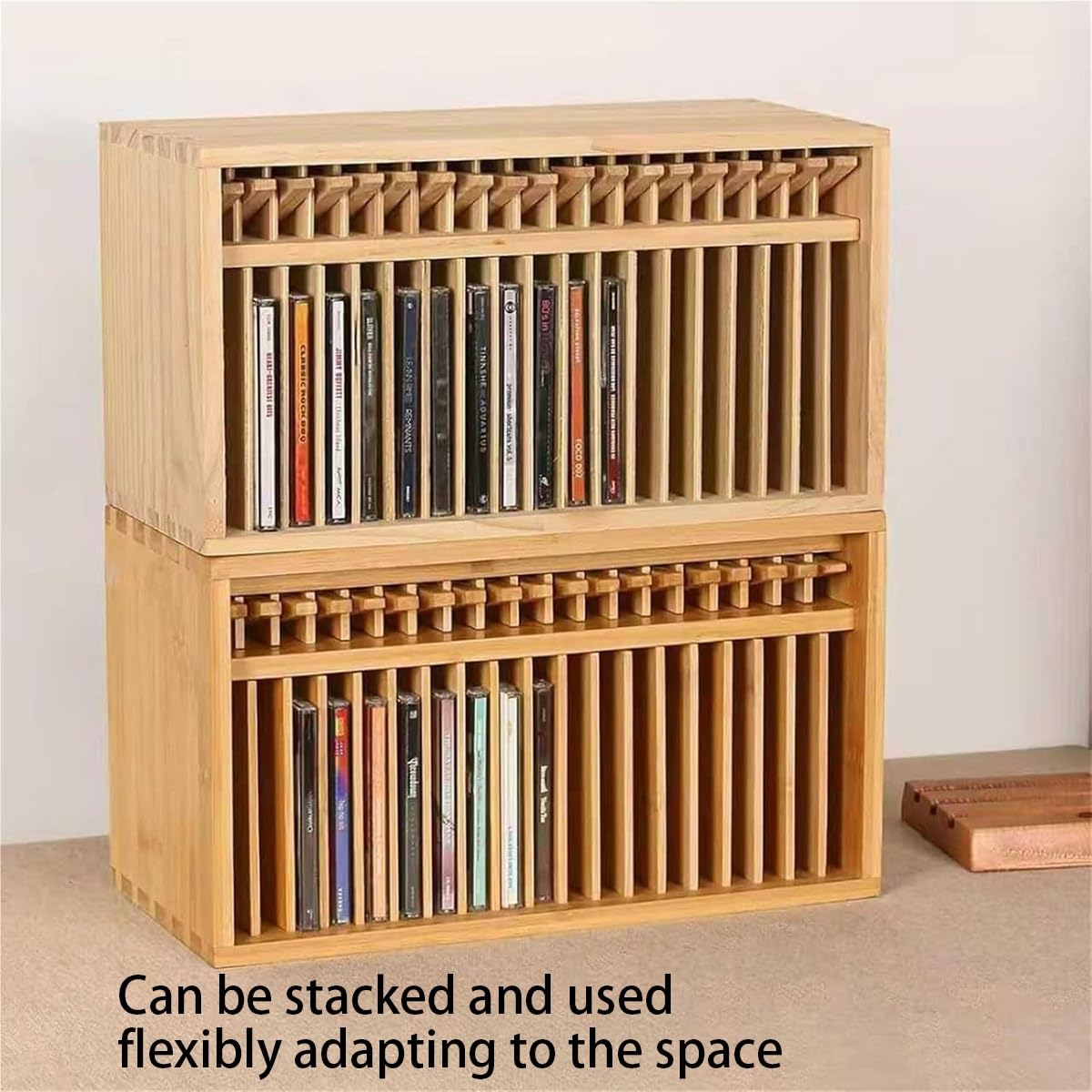 Espositore per 19 CD, in legno, ideale per casa, ufficio, sala musica, sala teatro, resistente struttura in legno di pino