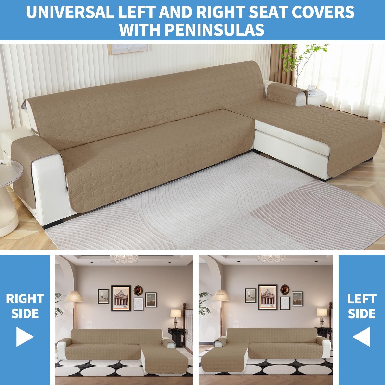 Ystyle Copridivano Impermeabile con Penisola 2 Posti (L 210 CM), Copridivano Angolare Destra/Sinistra Universale Reversibile, Copridivano Chaise longue Antigraffio Antimacchia, Cachi