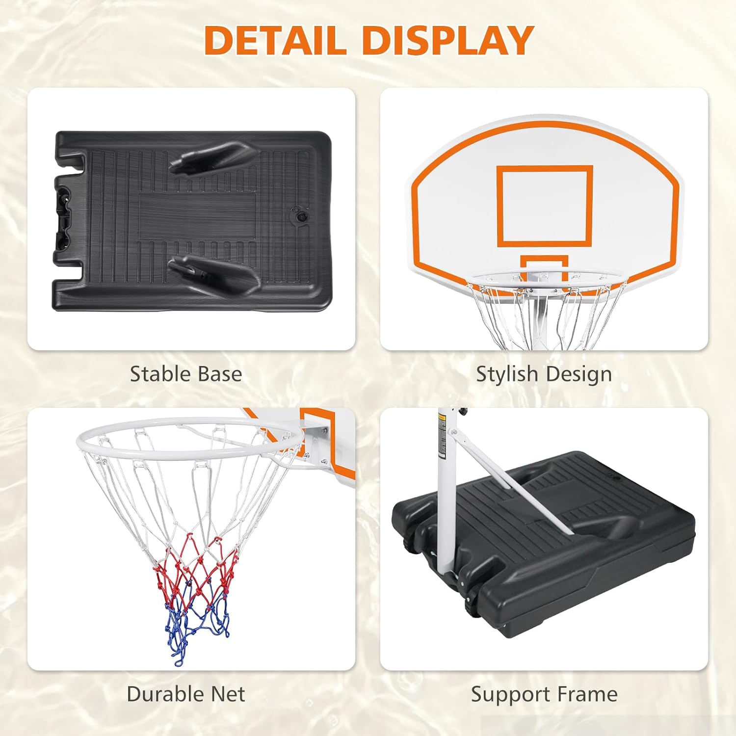 Portable Poolside Basketball Hoop System Basketball Hoop for Pool Height Adjustable 3.1ft-4.7ft with 36" Backboard for Indoor Outdoor Use