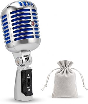 5 CORE Retro Dynamic Classic Vocal Microphone Old Vintage Style Cardioid Unidirectional Wired Mic with XLR Cable Universal Mic Stand Compatible for Studio Recording On Stage