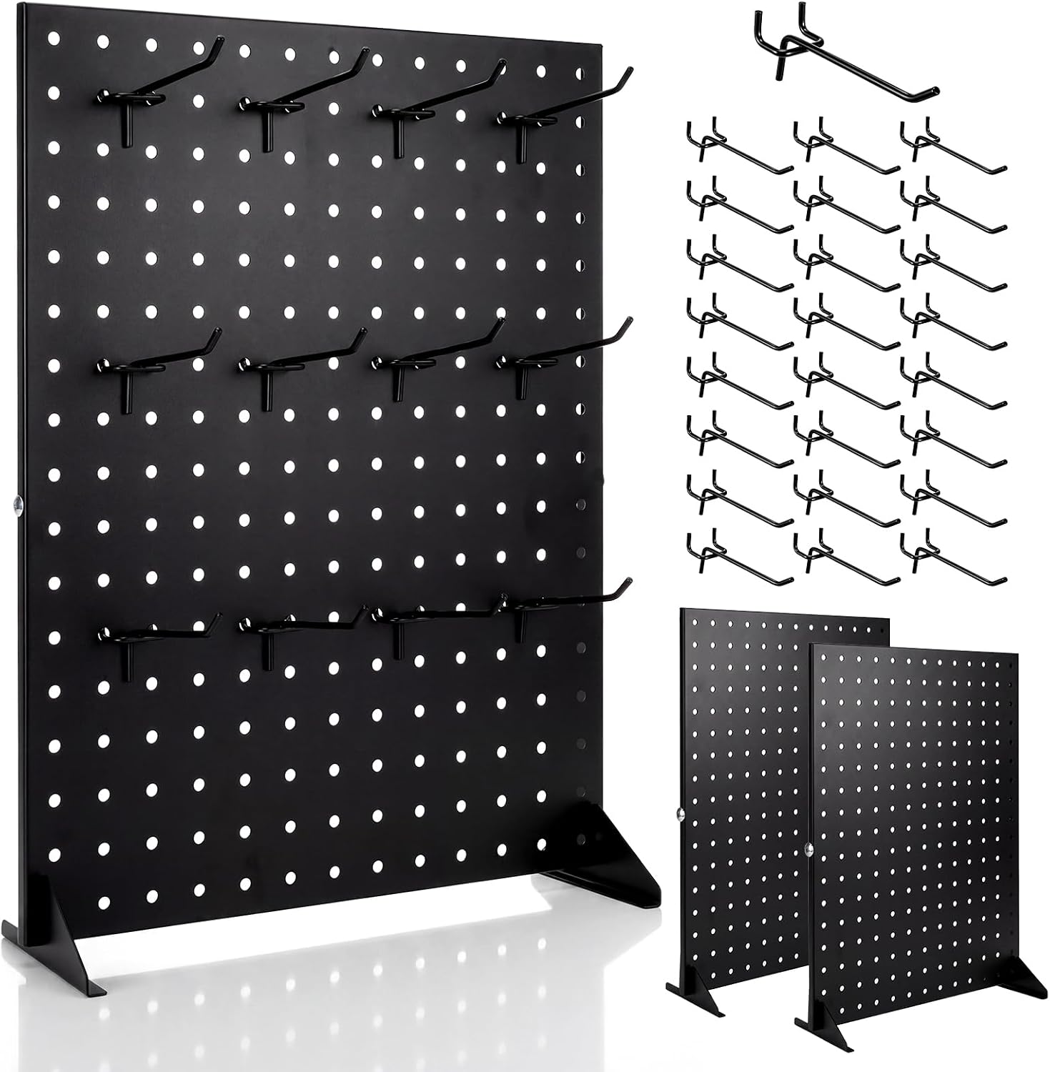 3 Pack Pegboard Display Stand, Metal Peg Board Panels with 25 Hooks17 x 13