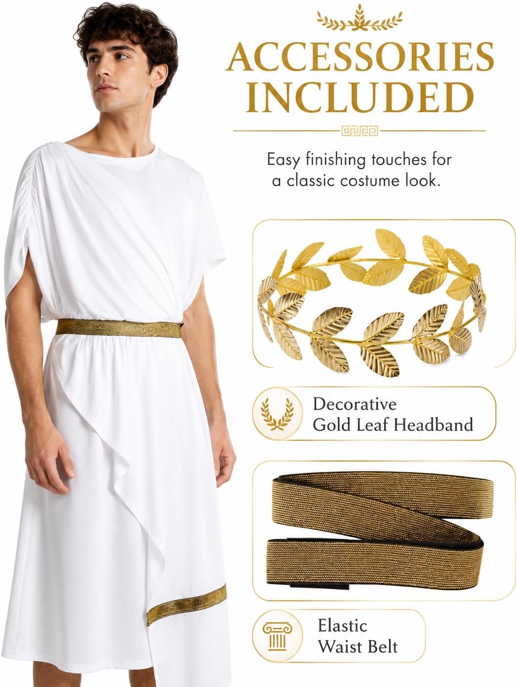 JPXH Men's Greek Toga Costume Set, Roman Robe for Halloween