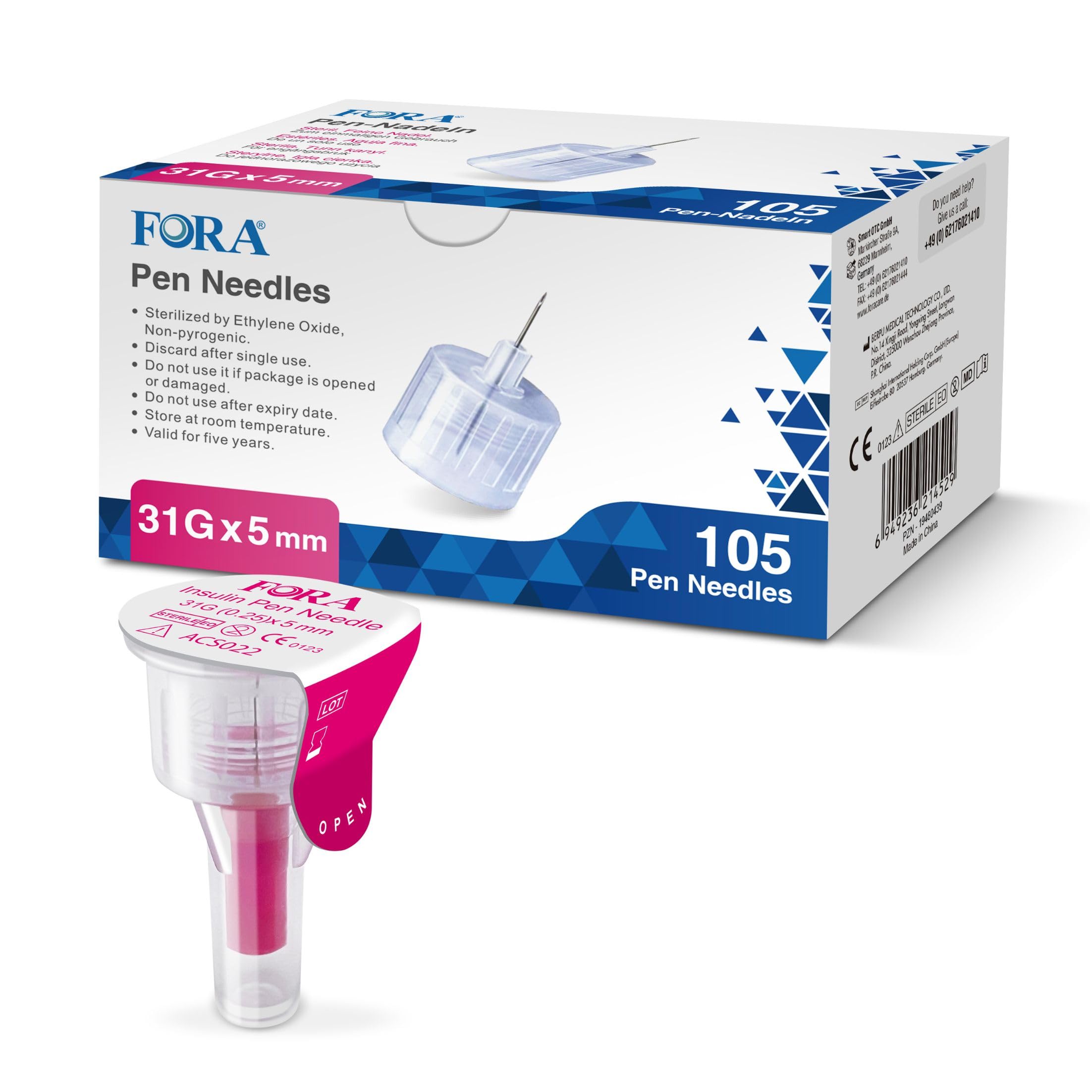 Sterile Disposable Needles 31G (0.25 x 5mm) - 105 pieces with protective film for precise applications in laboratory, industry, cosmetics and food production