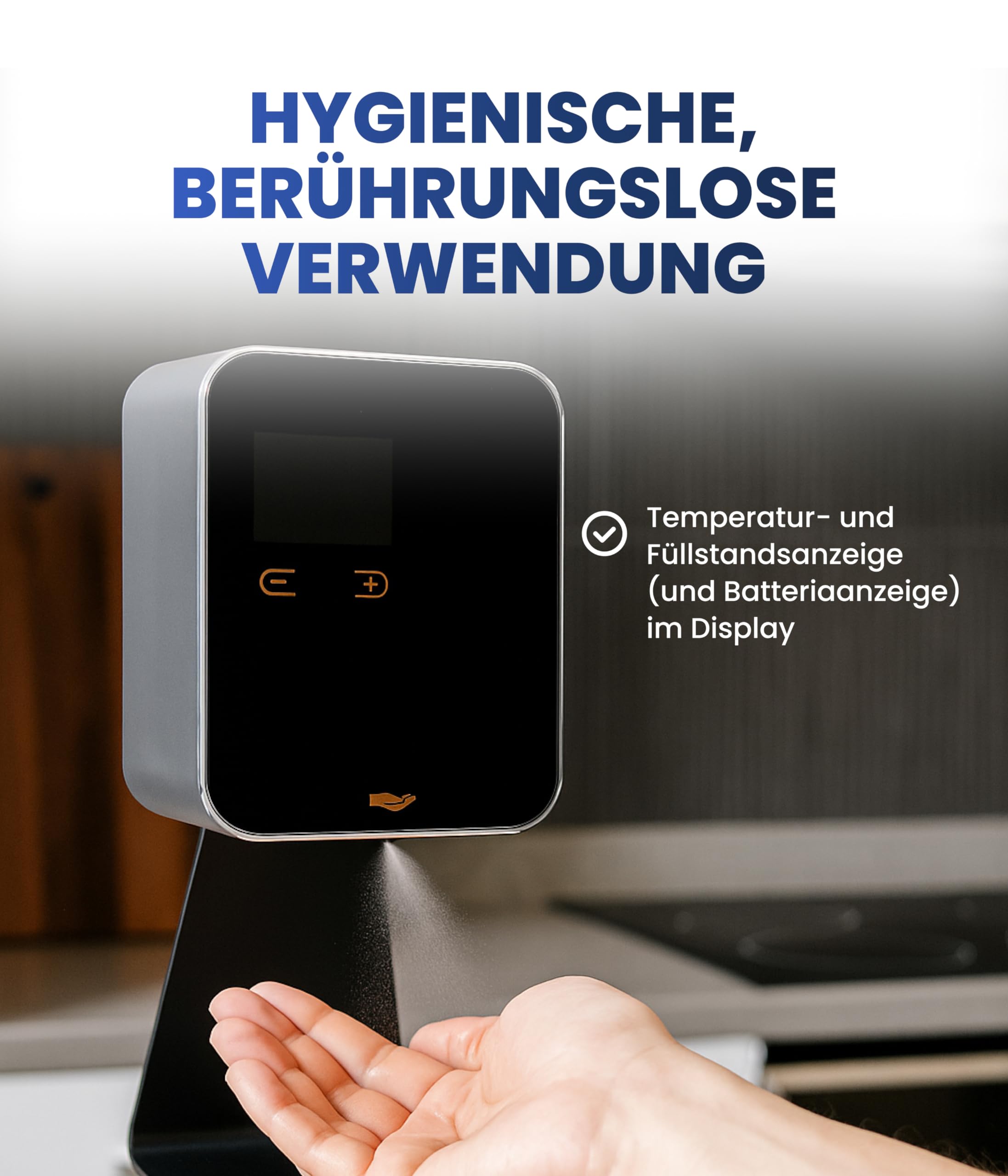Distributore di sapone automatico con display LCD nero – 480 ml in alluminio a parete & dispositivo di supporto – Ricaricabile – Made in Germany
