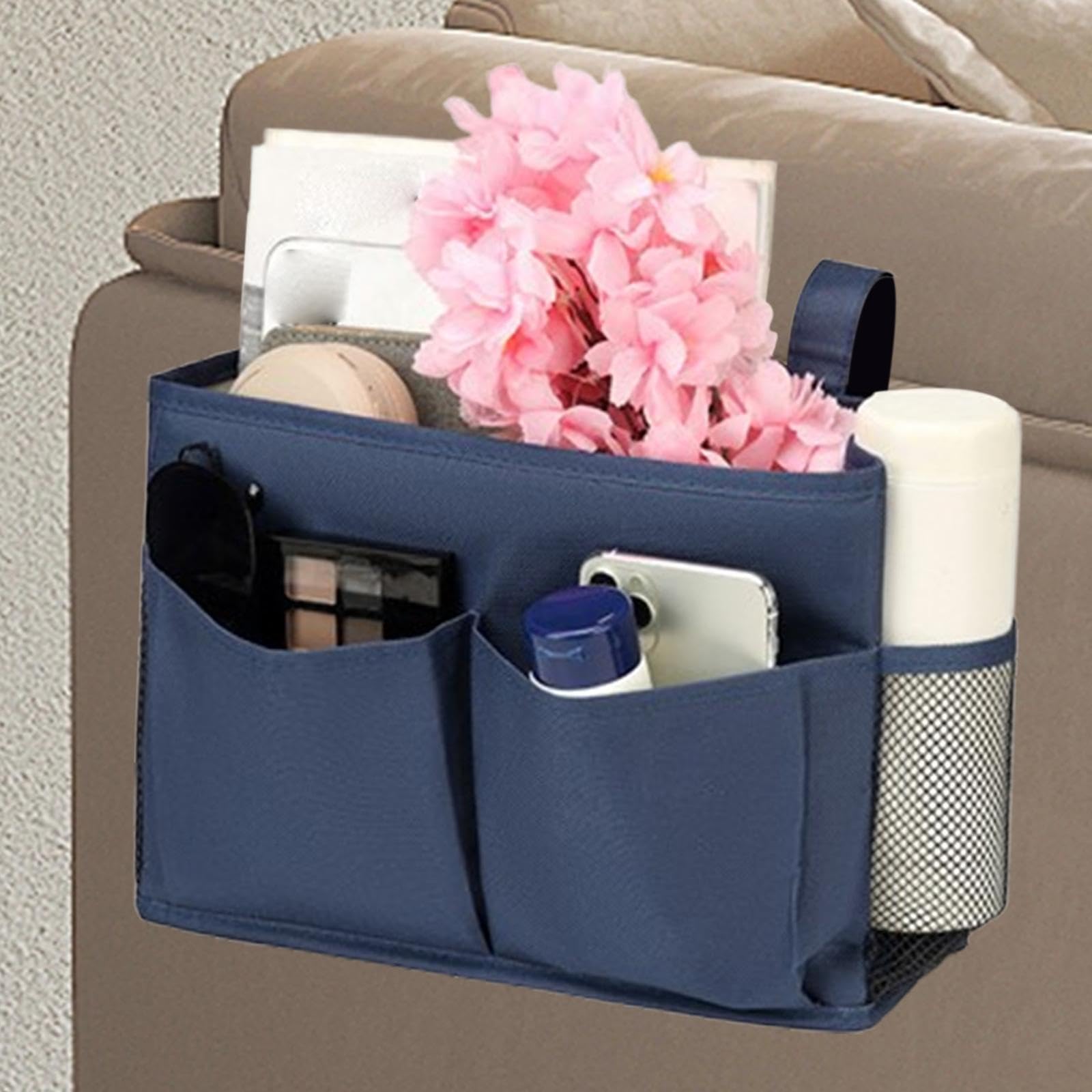 Amagogo Bedside Aufbewahrungskorb Bett Organizer Hängetasche mit Mehreren Taschen Aus Leinen Und Baumwolle für Laden Wohnung Büro Kinderzimmer Schlafsaa, Navy Blau