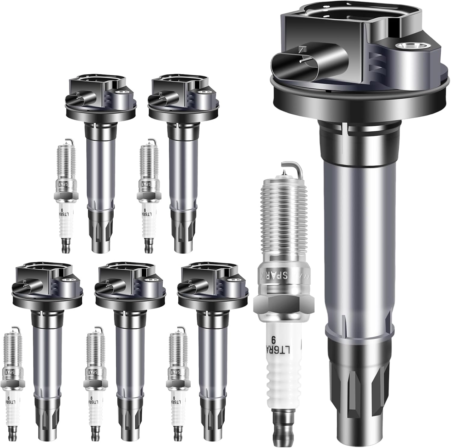 Set of 6 Ignition Coil Pack UF823 and 96780 Iridium Spark Plugs Compatible with Ford for F-150 for Explorer for Edge for Mustang for Flex for Transit-150/250/350 for MKT for MKX