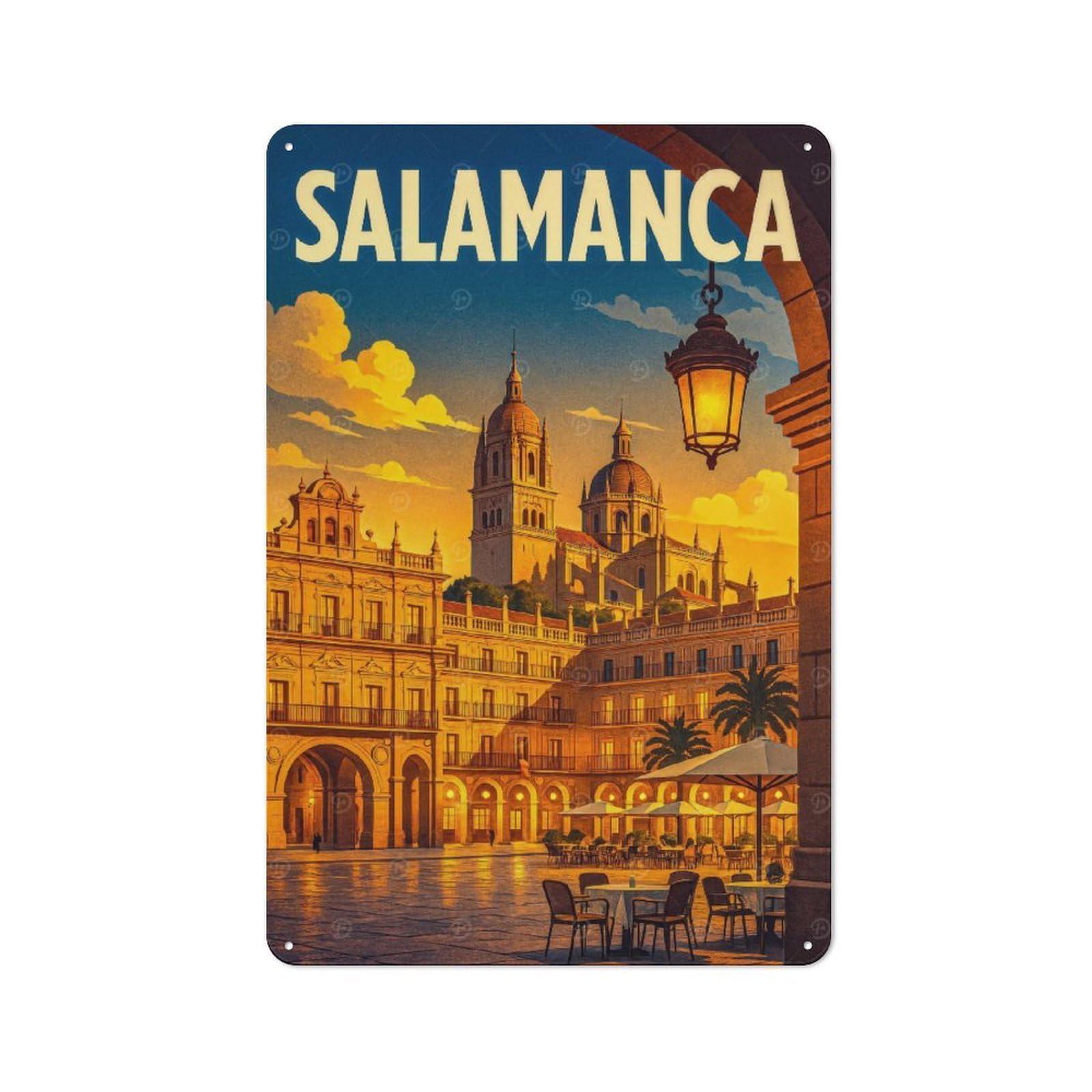 Junmoney Style-15 Metal Wall Sign 30X20cm Featuring Salamanca Cityscape Travel For Workshop Wall, For Room Styling Across Workshops And Hobby Rooms