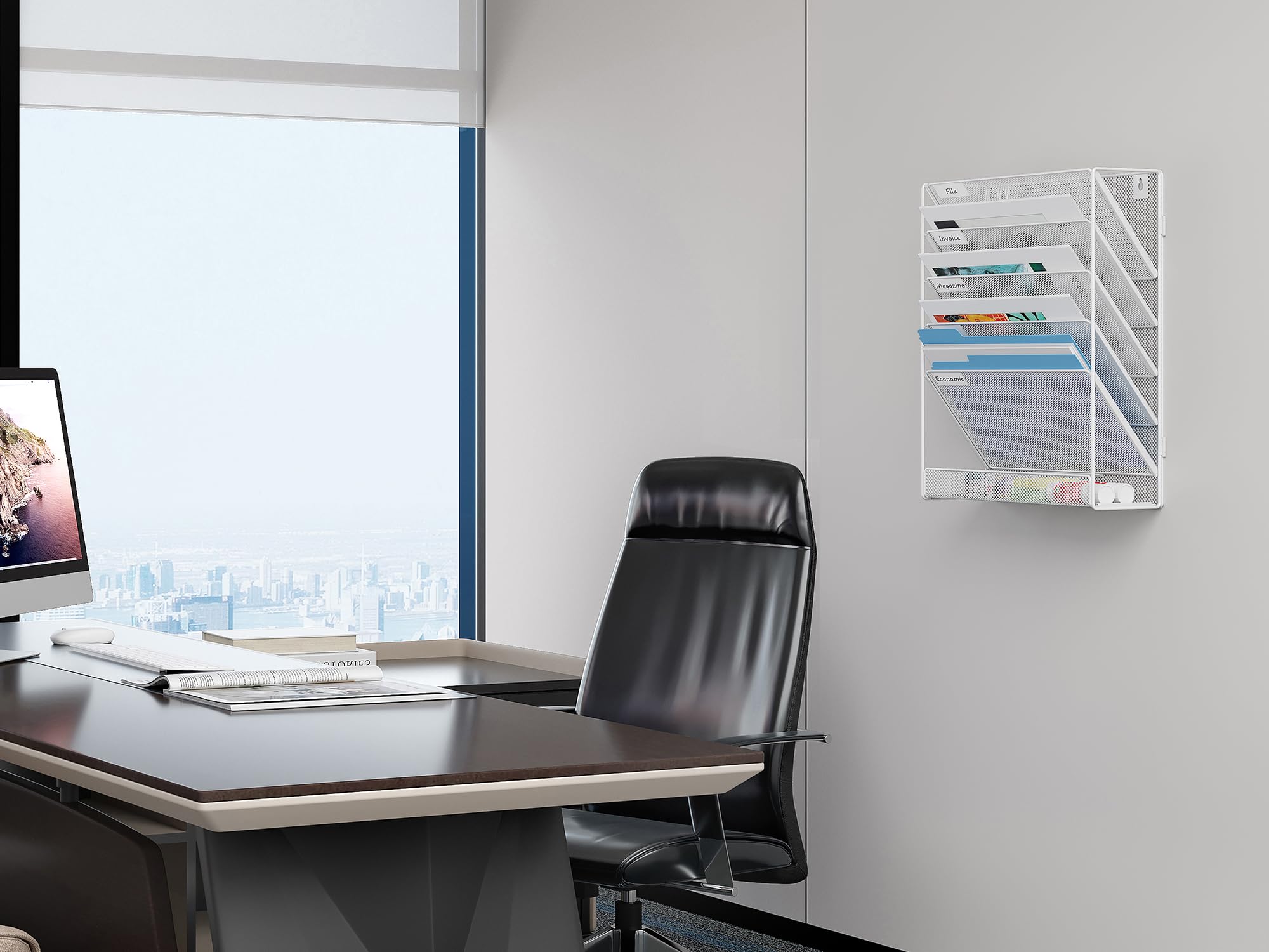 EasyPAG 6 Compartimento Metal Montar A4 Soporte Documentos Pared Oficina Archivador de Pared Organizador Correo Revistas Pared Almacenamiento Archivos Revistero,Blanco