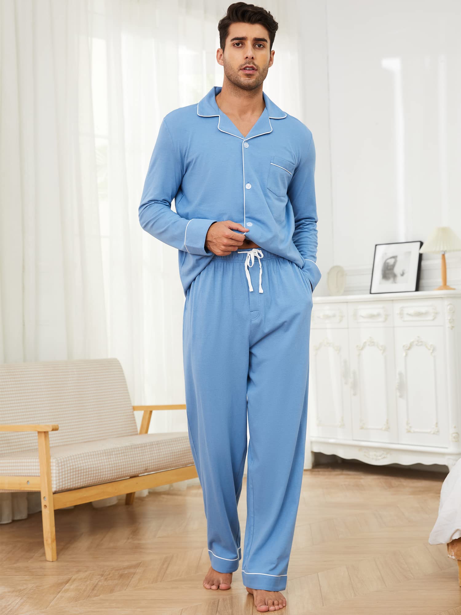 U2SKIIN Schlafanzug Herren lang 100% Baumwolle Herren Pyjamas Set Herrenschlafanzug Langarm Schlafanzug Männer Nachtwäsche Loungewear Sleepwear