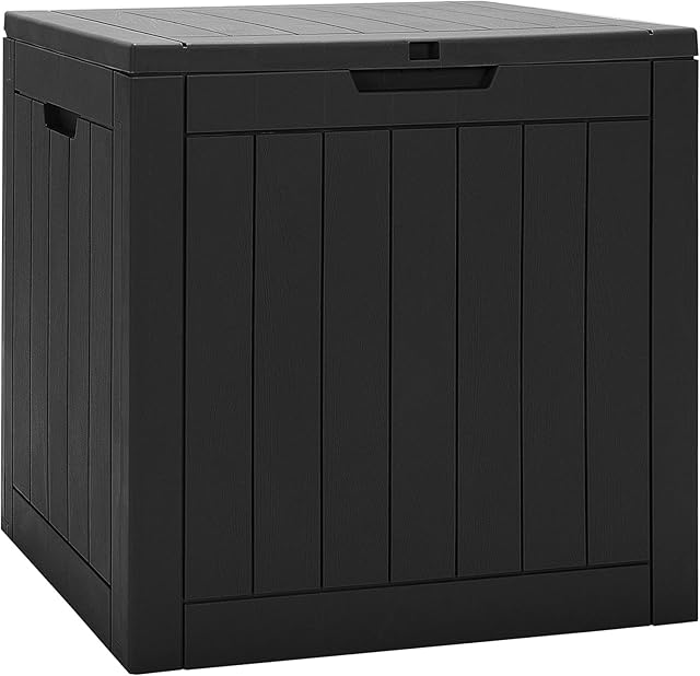 COSTWAY Outdoor Deck Box, 110L Waterproof Plastic Storage Shed with Handles & Lockable Lid, Garden Furniture Organizer for Balcony Yard Poolside Patio (Black)