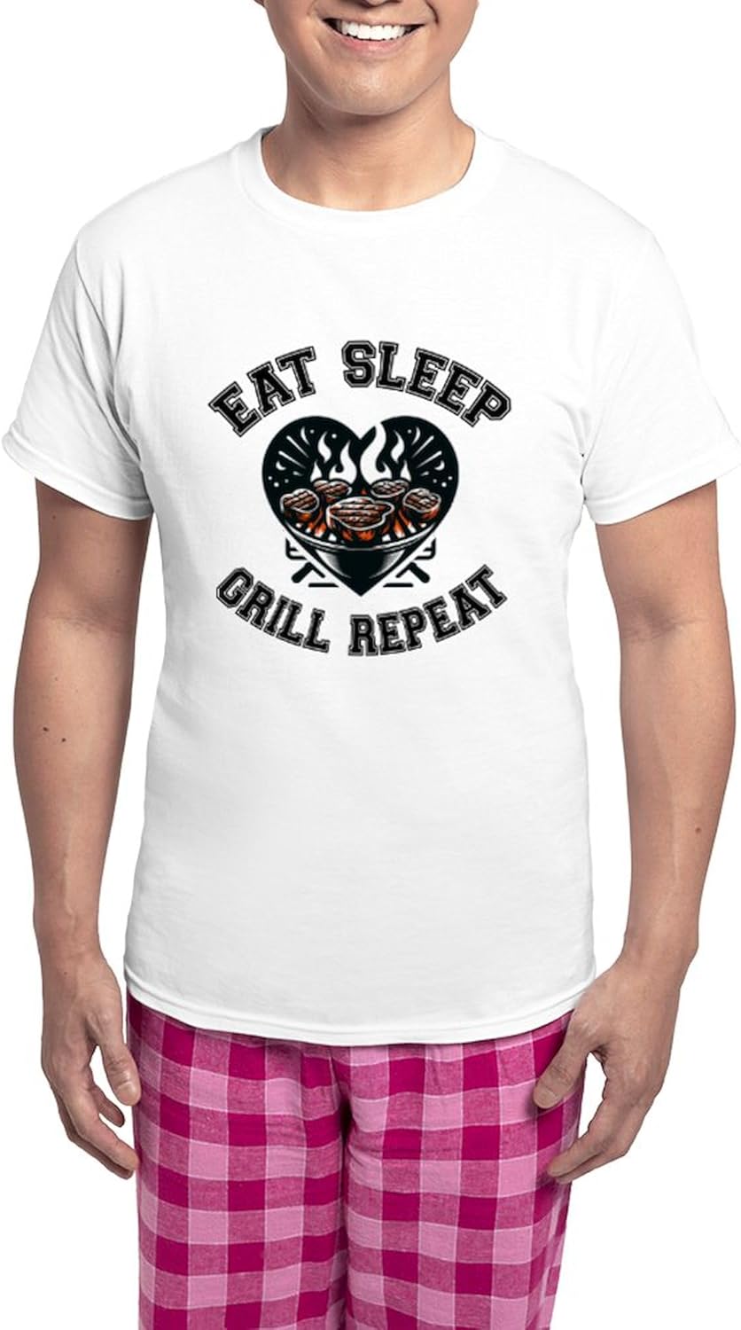 CafePress Eat Sleep Grill Repeat Pajamas Men's Novelty Light Pajama Set, Comfortable PJ Sleepwear
