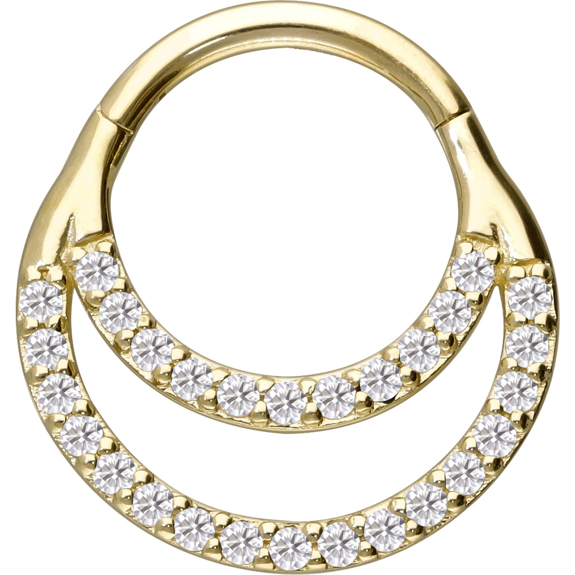 PIERCINGLINE Piercing Ring 14K Gold Segmentring Clicker EINGEFASSTE MOISSANITE + 2 RINGE 585er Gold - Goldfarben