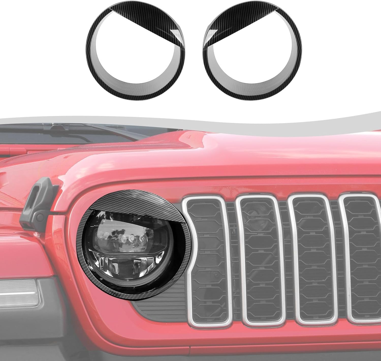 Front Light Headlight Bezels Ring Cover Trim Compatible with 2024-2025+ Jeep Wrangler JL JLU & Gladiator JT(Carbon Fiber)
