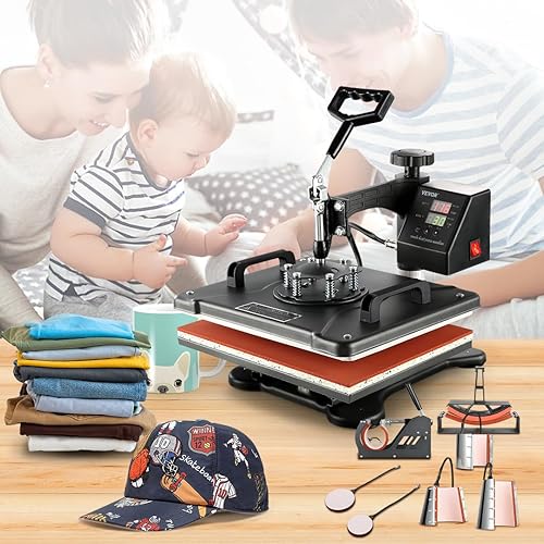 Miniatura 8 de VEVOR Prensa de calor de 15 x 12 pulgadas, máquina de prensa de calor 8 en 1 con prensa de sombreros, máquina de prensado de camisetas oscilantes,