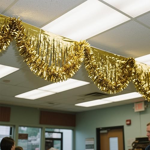Miniatura 8 de Paquete de 4 guirnaldas doradas de flecos de aluminio de 40 pies con flecos metálicos para colgar en la pared, cortinas para desfile, flotador,