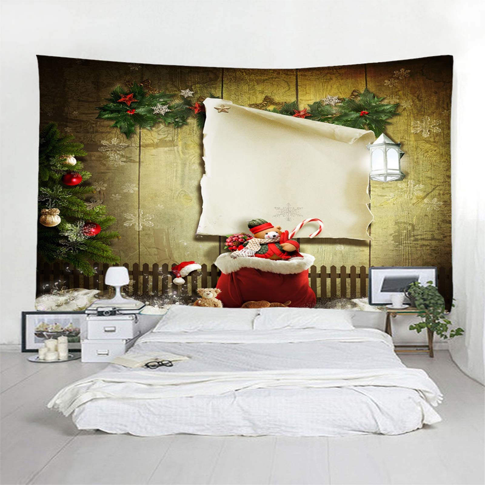 Dywany ścienne do powieszenia na ścianie, ozdoba na ścianę, wieniec bożonarodzeniowy, torba prezentowa, chusta na ścianę, 350 x 256 cm, dekoracja ścienna do pokoju dziecięcego, salonu, sypialni