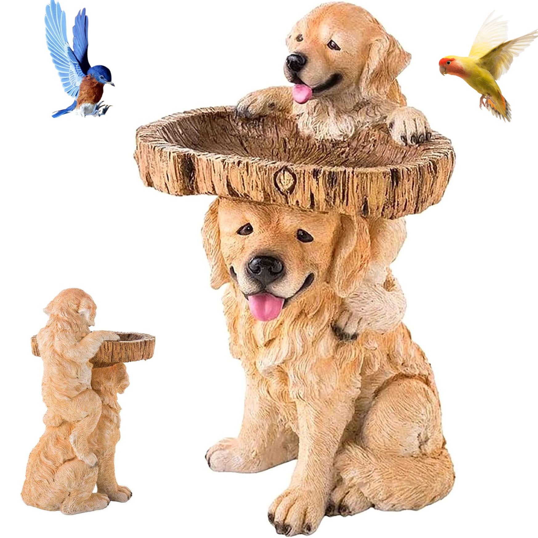 Hotainoys Bird Bath Dog-shaped Resin Bowl Bird Bath Free-Standing Ground Feeder 8x4x3.2in Decorative for Outside Garden Yard for Outside