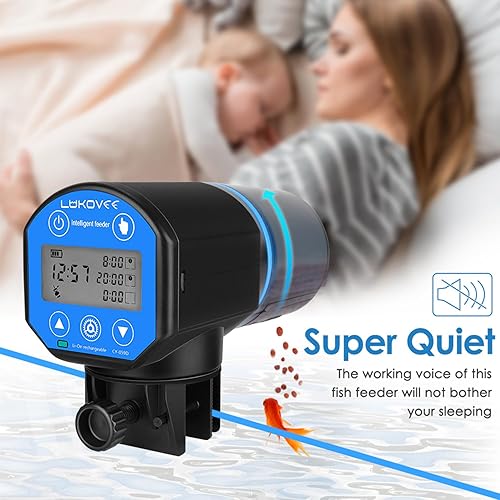Miniatura 7 de Lukovee Comedero automático para peces, pantalla de tiempo de alimentación de nueva generación, temporizador recargable por USB, a prueba de