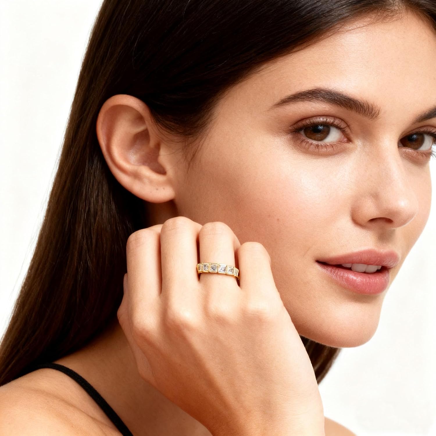 Cubic Zirconia Engagement Rings for Women Emerald Cut Baguette Fake Wedding Band Gold Plated Eternity Promis Ring Size 4-9 - Image 7