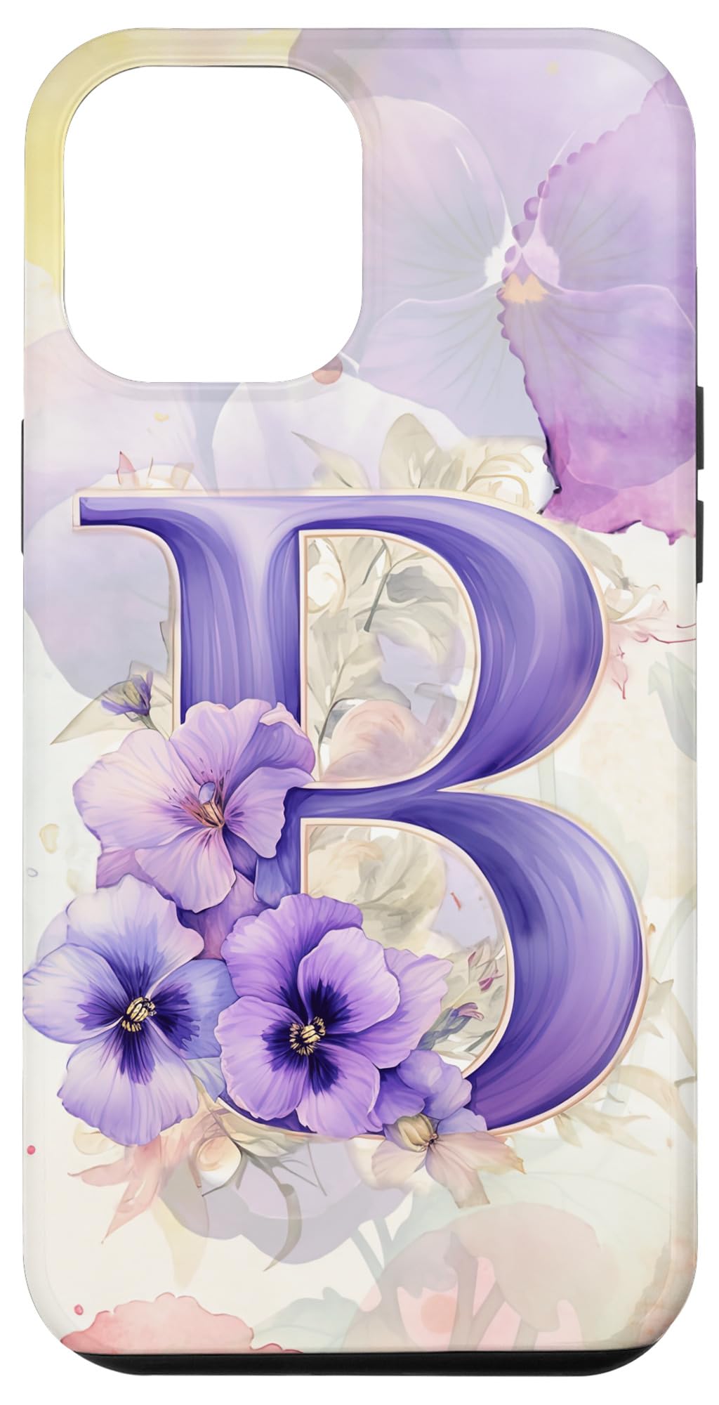 iPhone 12 Pro Max Beautiful Violet Pansy Initial Letter B Personalized Case