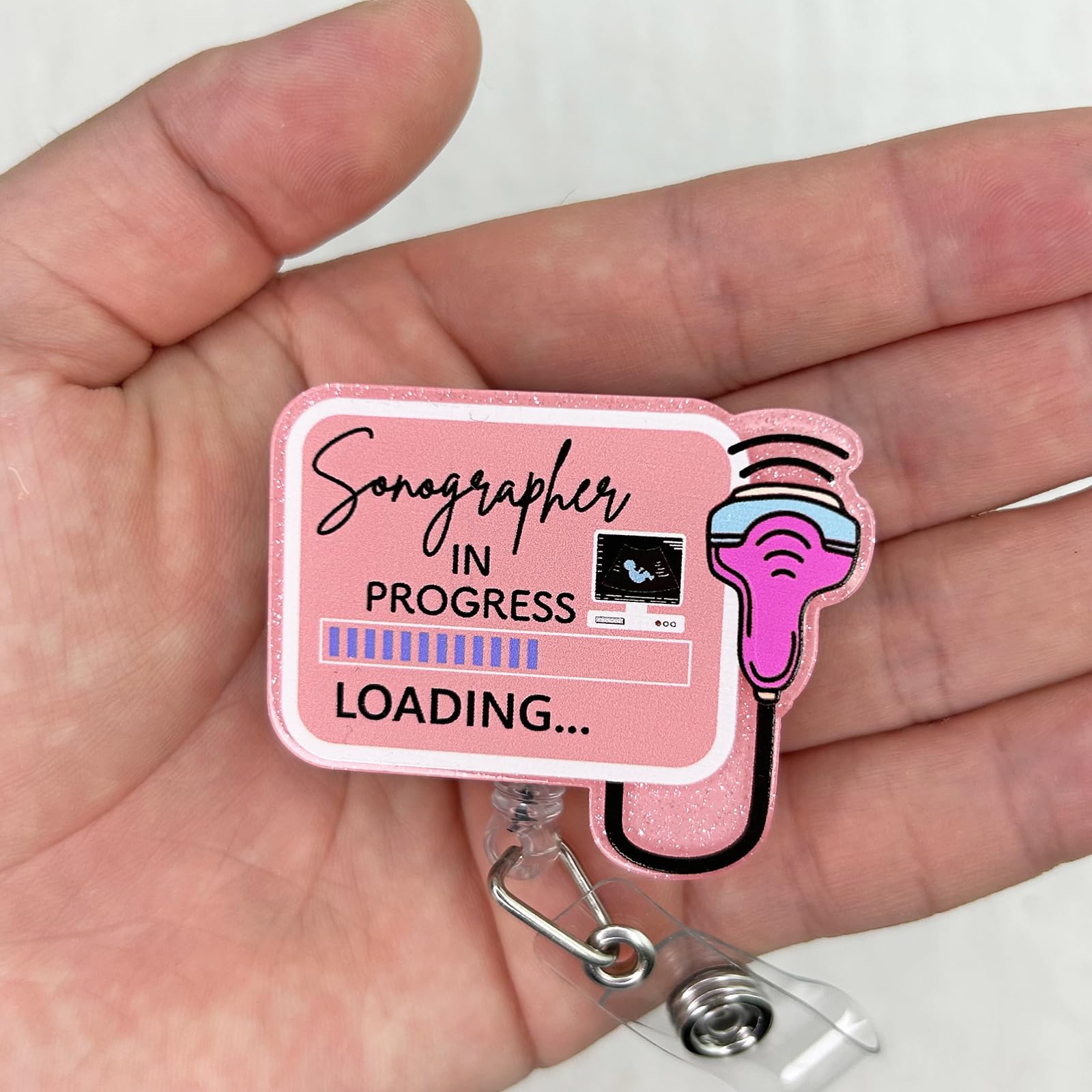 Sonographer in Progress Badge Reel Retractable, Funny Badge Reel for Future Sonographer & Ultrasound Student, Ultrasound Technician Gifts, Sonography Student Badge Holder with Alligator Clip | Acrylic
