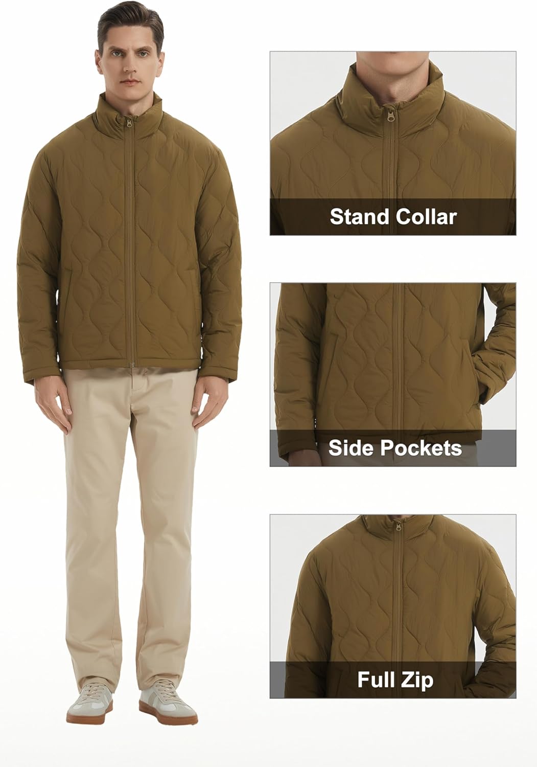 Orolay Men's Lightweight Quilted Bomber Jackets Full Zip Winter Down Coat Water Repellent Casual Outerwear - Image 7