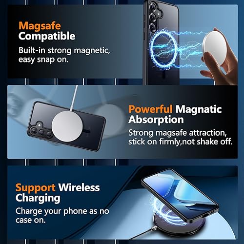 Miniatura 6 de teloxy Funda magnética para Samsung Galaxy S25 Plus, antihuellas, protección contra caídas de grado militar, a prueba de caídas, resistente,