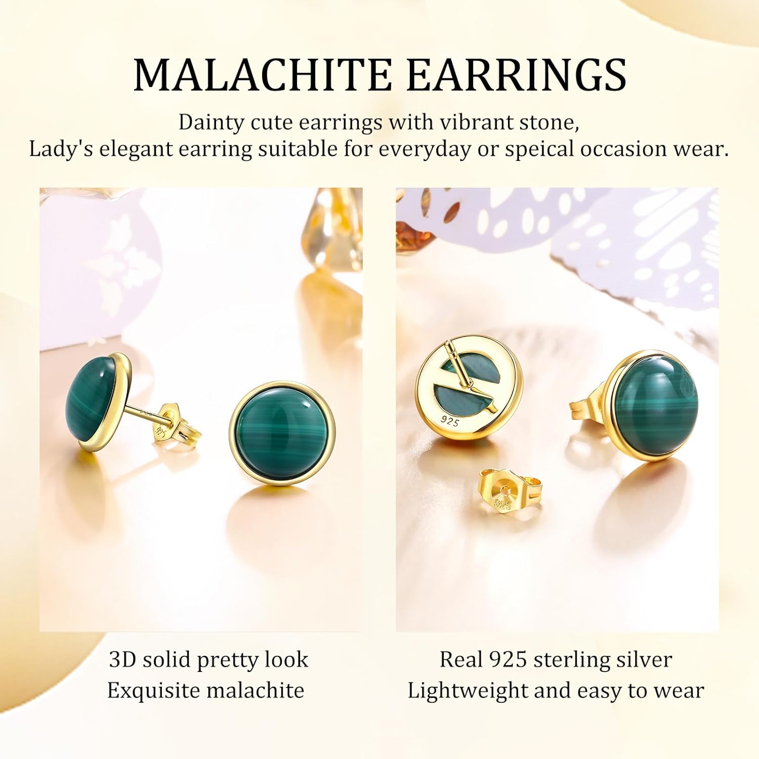 AIBAO Real Turquoise/Lapis Lazuli/Malachite Stud Earrings for Women Western Boho Jewelry Hypoallergenic 925 Sterling Silver Earrings Studs - Image 4