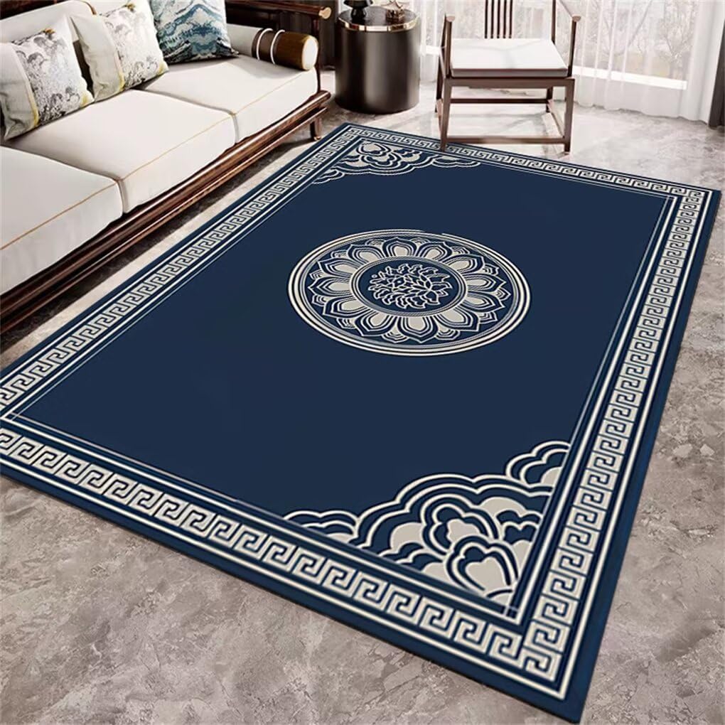 Tapis descente de lit chambre adulte bleu azur à motif oriental